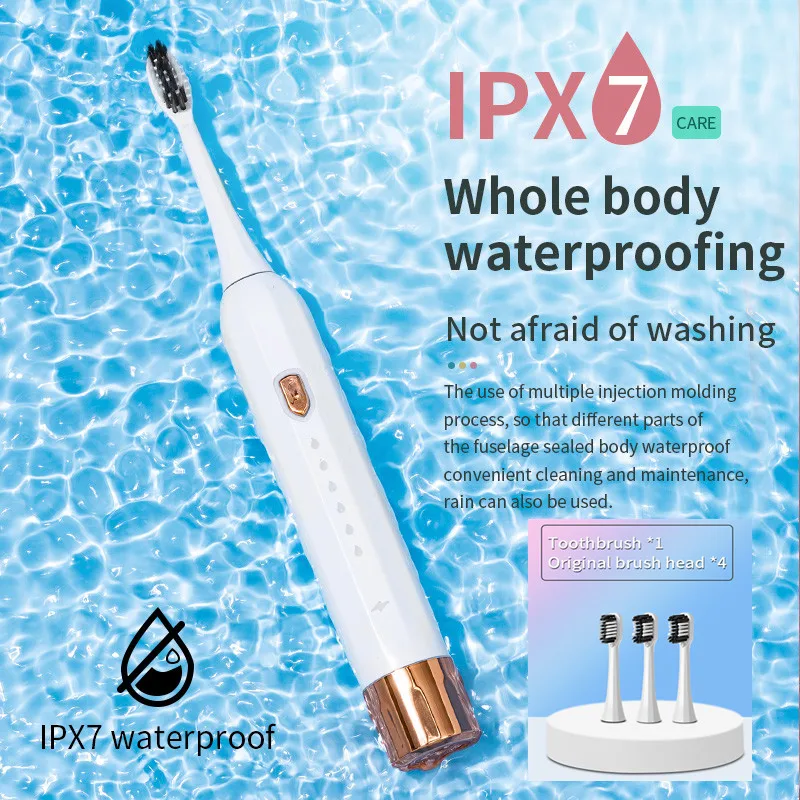 New Electric Toothbrush Ultrasound IPX7 USB Rechargeable Tooth Brush 6 Mode Whitener Teethbrush Send 4 Brush Head Men And Women