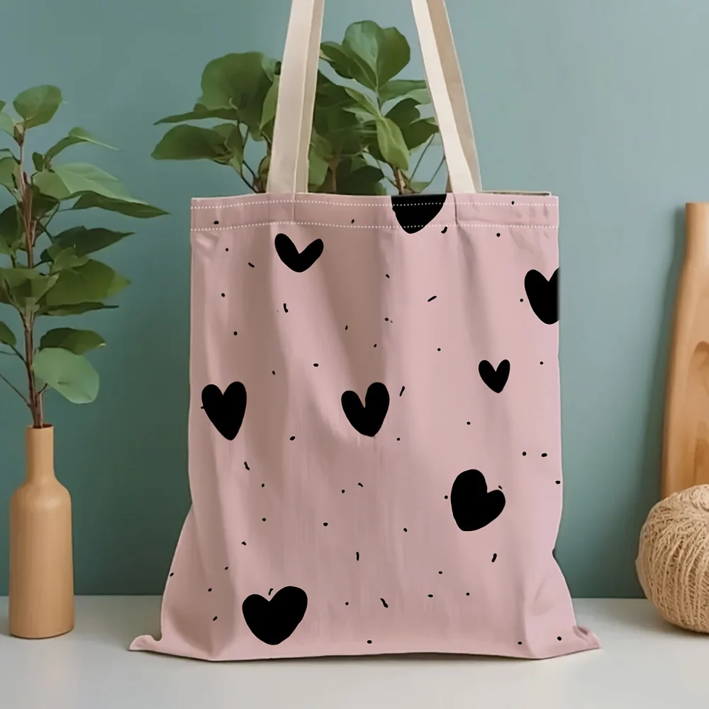 A Heartless pattern printed canvas tote bag, suitable for daily use, shopping, school, and travel