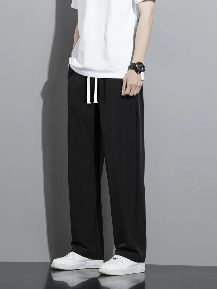 

Ice Silk Men's Casual Pants Loose Straight Leg Long Trousers Qui Dry Summer Faion Brand Teenage Youth Active Sle