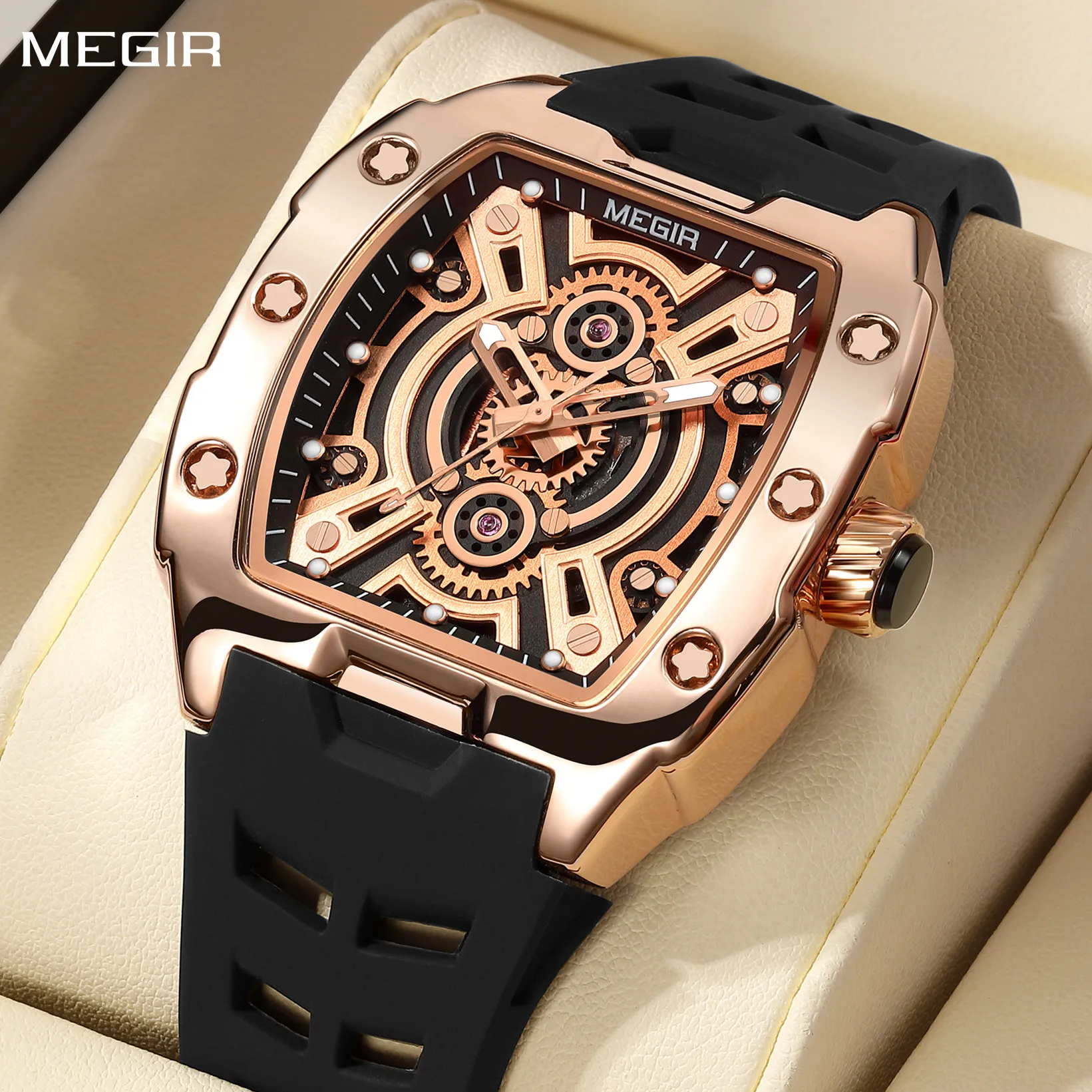 

Мужские 3D-часы, кварцевые часы из нержавеющей стали, водонепроницаемые, креативные, с силиконовым ремешком, наручные часы