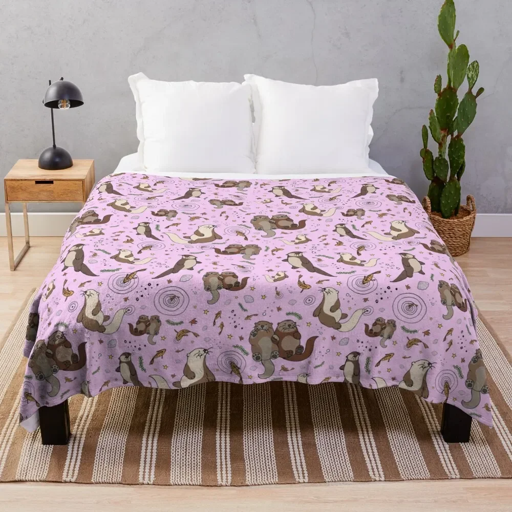 

Otters in Pink Throw Blanket Hairy Sofas Bed linens Blankets