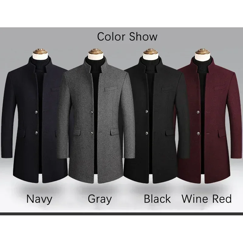 BROWON Brand Business Casual Trench Coat Men Chinese Style Solid Color Winter Coat Men 2024 Autumn and Winter Wool Coat for Men