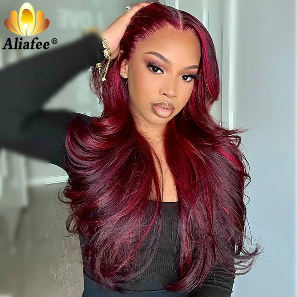 99J Red Highlight Wig 180% Density Burgundy 13X4 13X6 Body Wave Lace Frontal Human Hair Wig 100% Brazilian Hair Wig for Women