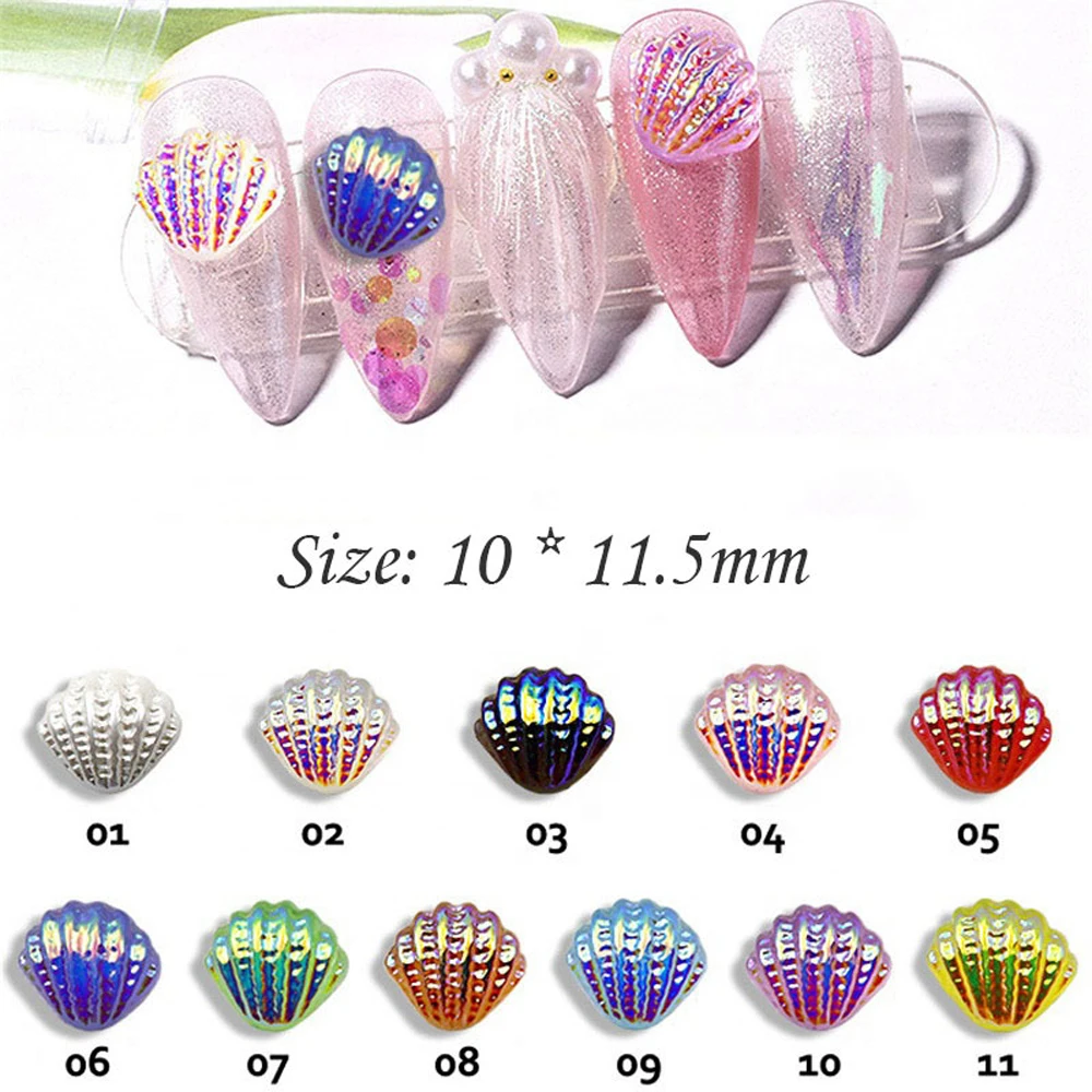 20 Stuks Doorzichtige Aurora Shell Nail Art Charme 3d Transparante Kleurrijke Hars Shell Nail Ornament Diy Prachtige Nail Accessoires