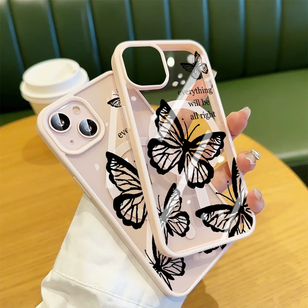 Retro INK Butterfly Klarsicht-Hülle für iPhone 17 15 11 13 16 14 Pro Max 13 12 15 Plus Hüllen für Magsafe Wireless Charging Drop Cover – Detail 15