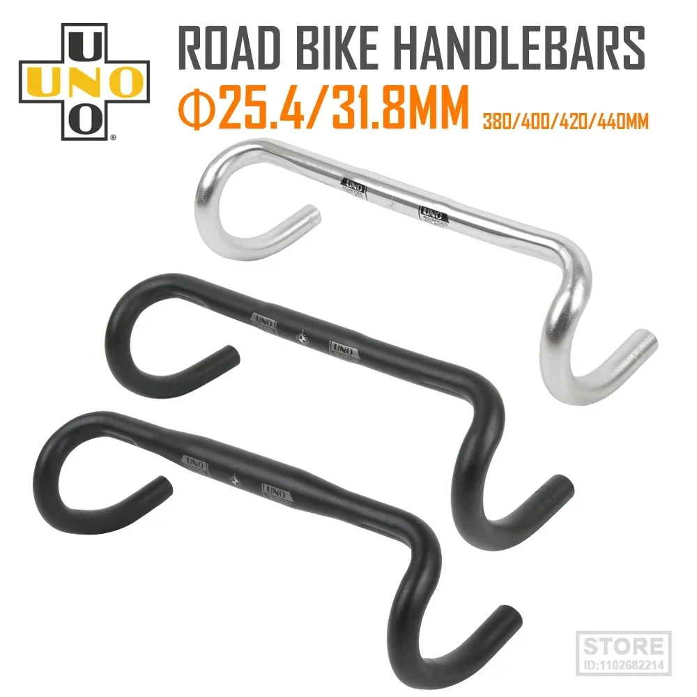 UNO-Manillar de aleación de aluminio para bicicleta de carretera, barra doblada de 25,4/31,8mm, 380/400/420/440MM para accesorios