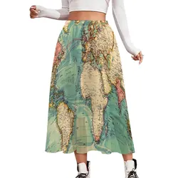 World Map Skirt Vintage Map of The World 1883 Modern Boho Skirts Elastic Waist Design Y2K Casual Skirt Big Size 2XL 3XL