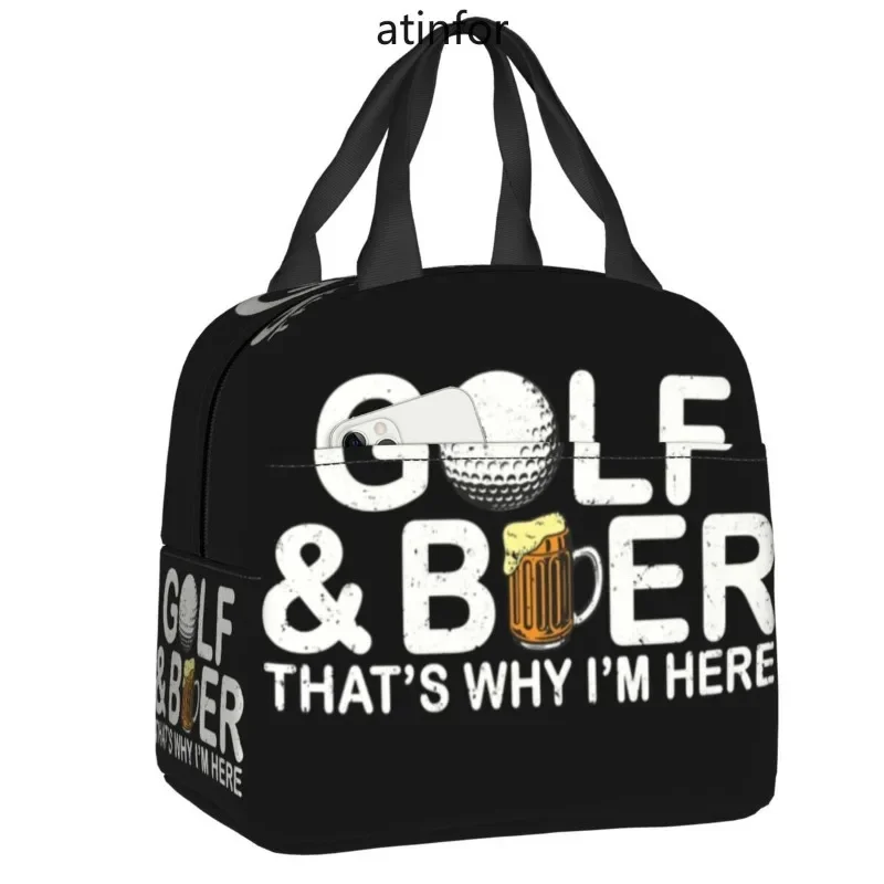 Golf And Beer Insulated Lunch Bag for Women Resuable Sports Golfing Golfer Thermal Cooler Bento Box Office Work School