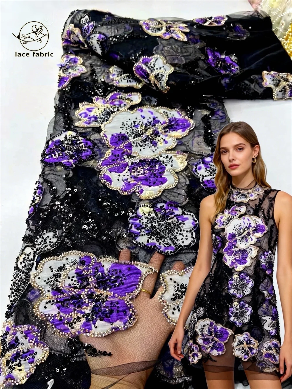 

African Flower Lace Fabric 2026 Sequins French Embroidery Groom Nigeria Bridal High Quality French Tulle Lace Fabric for Wedding