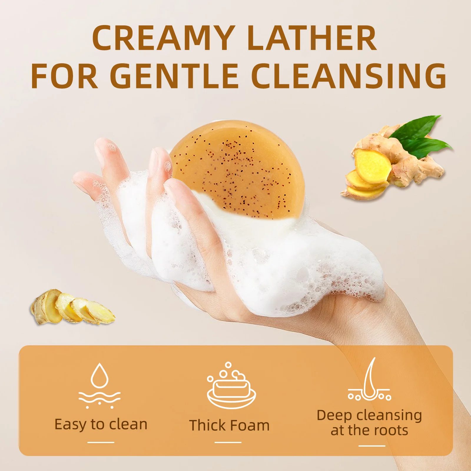 

50g Turmeric & Kojic Acid Shampoo Soap Bar Control Oil & Dandruff Reduce Hair Loss Soild Soap w/Creamy Lather Improve Oily Scalp