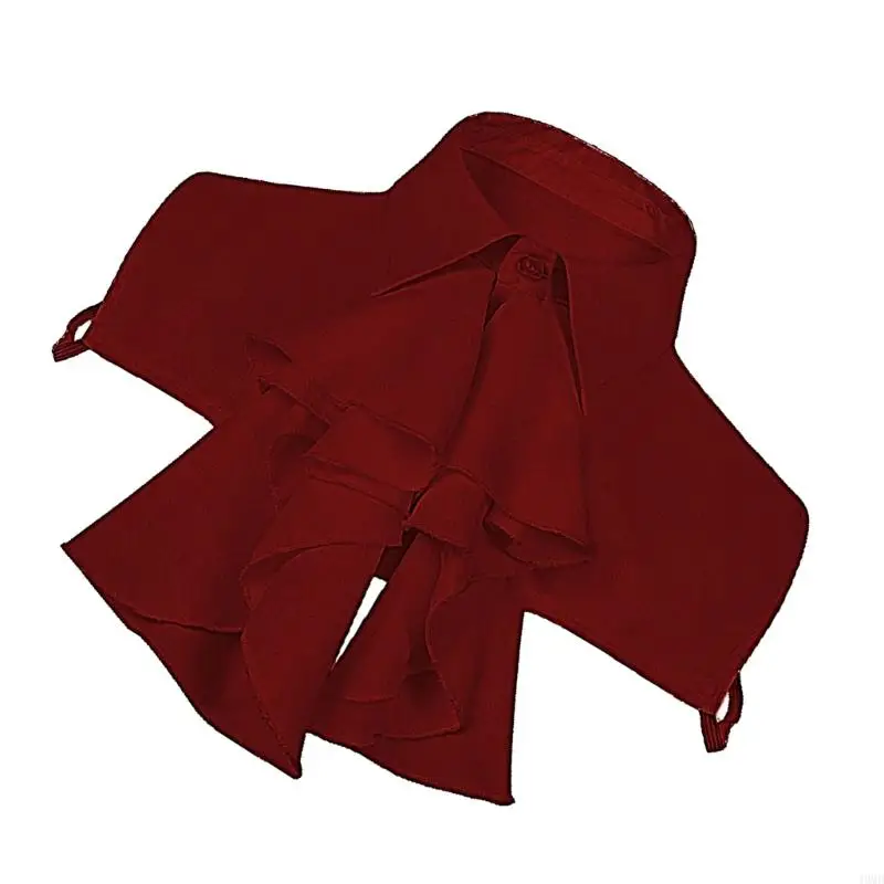 49MD Detachable Half Shirt Ruffled Depan Jabot Neck Collar Button Faux Collar Top