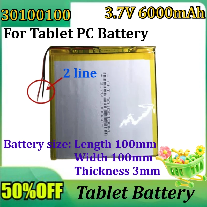 New 3.7V 6000mAh 22.2Wh 30100100 Polymer Lithium Battery High Capacity for DIY Tablet PC Compatible with 35100100