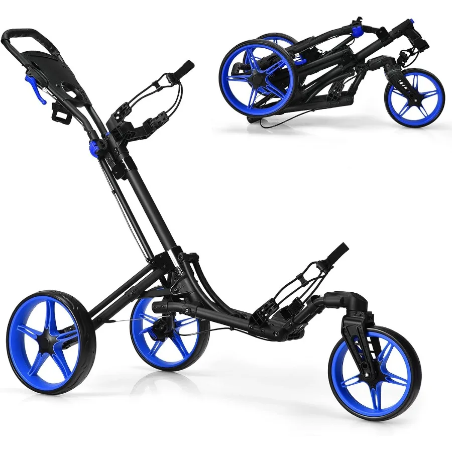 

Folding Golf Push Cart with Swivel Front Wheel 3 Wheel Adjustable Golf Pull Cart for Easy Transportation and Storage Compact De