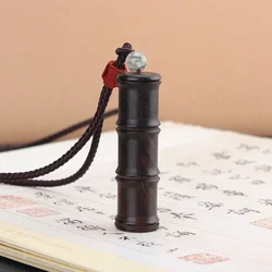 Natural Ebony Necklace DIY Vintage Bamboo Knot Gawu Box Letter Holder Pendant Ethnic Style Versatile Sweater Chain Jewelry