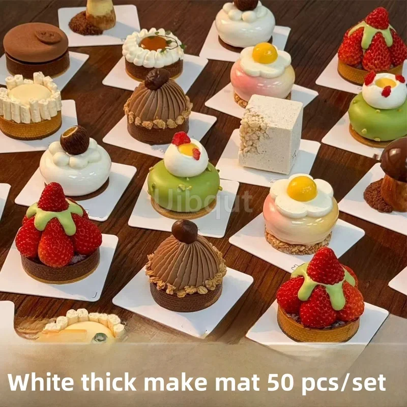 50pcs white /set Mousse Mat Bottom Foam Cake mat Base Paper Boards Board Shape Dessert Tray Christmas Cake Decoration Tools