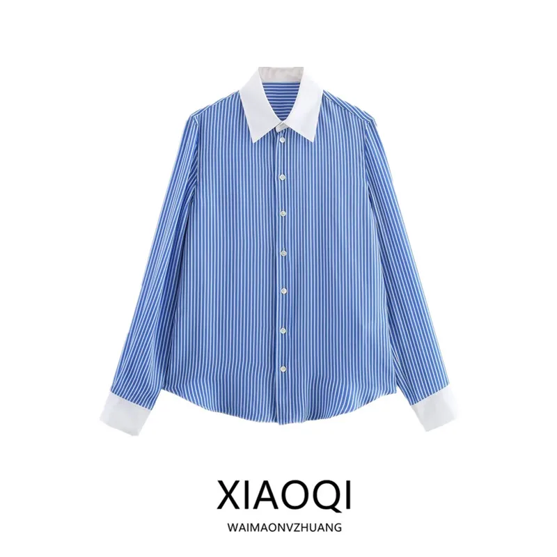 Csa de Manga Larga a Rayas con Bloques de Color de Diseño para Mujer, Primavera 2025, E, Hoada, de Primera Calida...