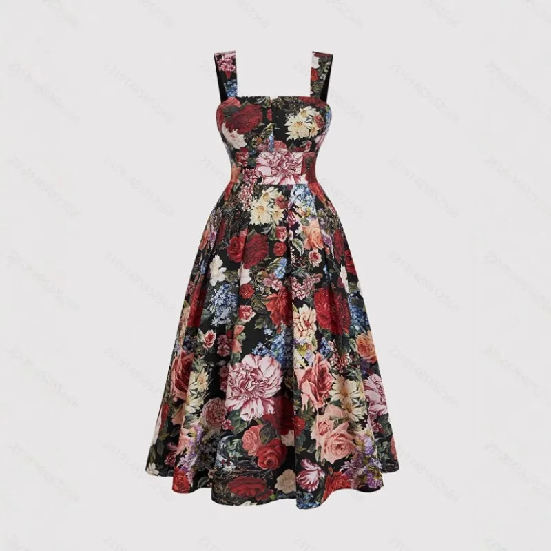 Women Floral Print Strap Dress Elastic Ruched Sexy Hollow Backless Party Dress Summer Boho Vacation Beach Sundress Y2k Платье