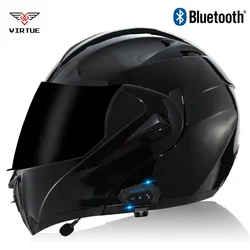 Bluetooth Helmet Flip Up Visor Dual Lens Cascos DOT Cool Motorcycle Helmet Full Face Casco Black Motorbike Helmets Modular