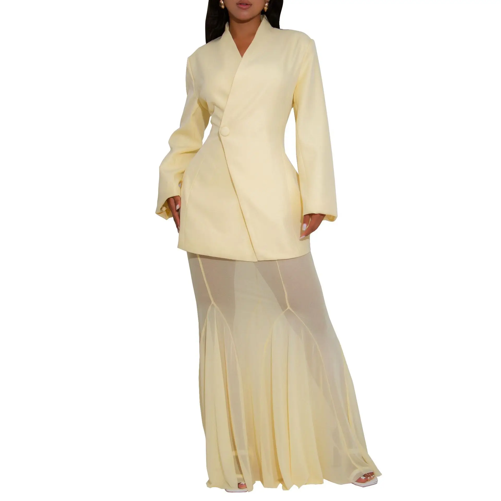 2026 primavera elegante feminino conjunto de duas peças mangas compridas terno casaco e saia de malha moda escritório senhora roupas de festa