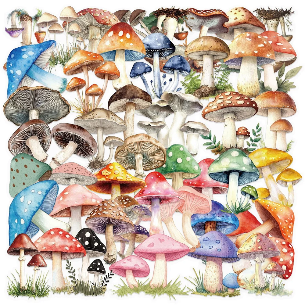 50pcs Waterproof Transparent PET Cartoon Mushroom Stickers For Scrapbook Phone Case Guitar DIY Craft Supplies Sticker Vintage