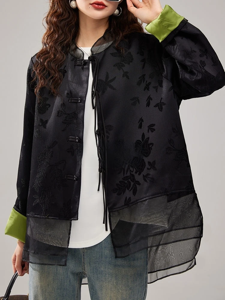 

2025 жаккардовый костюм Тан в китайском стиле, топ, летнее модное лоскутное пальто для женщин, классическое женское пальто для повседневного отдыха