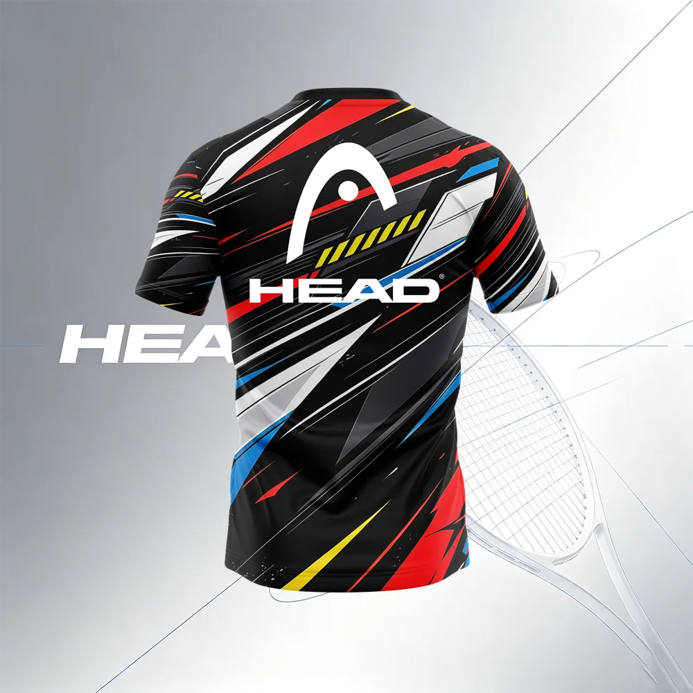 HEAD Men's Tennis T-Shirt Black Red Racing Stripe Print Short Sleeve Sports Tee Athletic Training Top - view 5