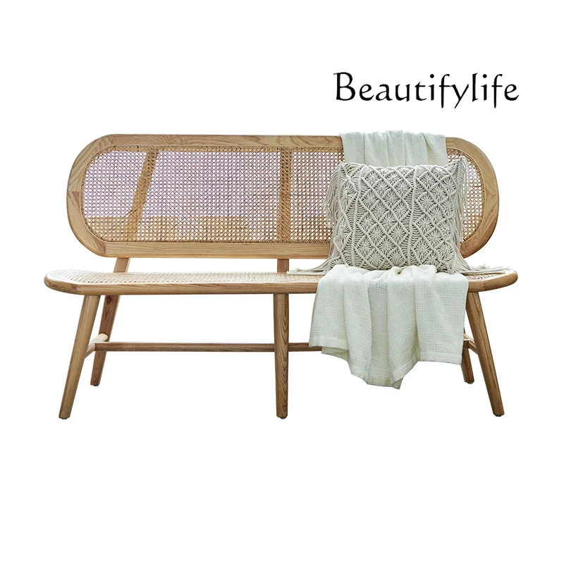 

Natural Rattan Sofa Nordic Wood Recliner Backrest Simple Balcony Leisure Leisure Chair