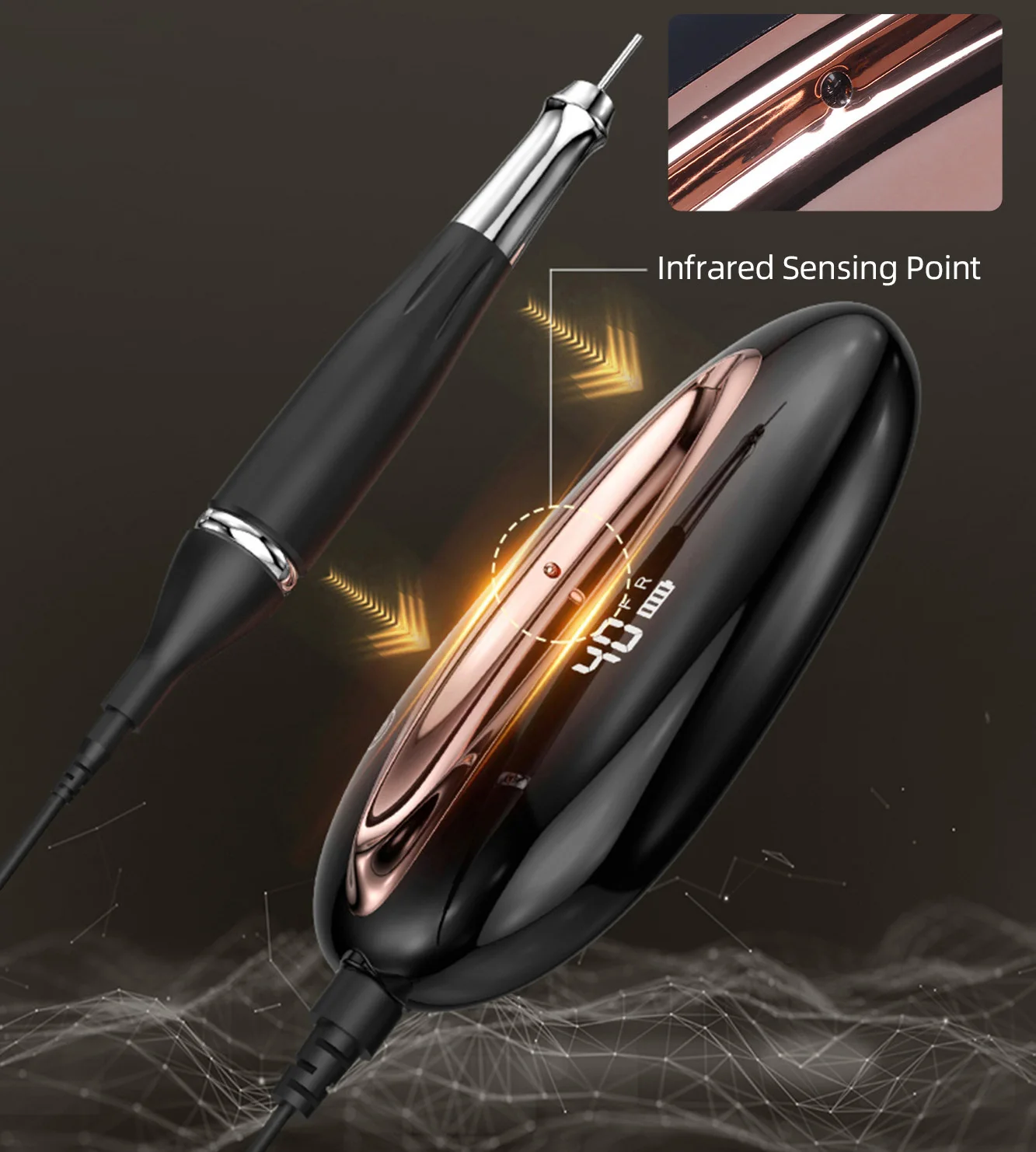 Professional 40000 RPM Touch Control Brushless Rechargeable Stainless Steel Coreless Nail Drill Machine 15 Hours Battery