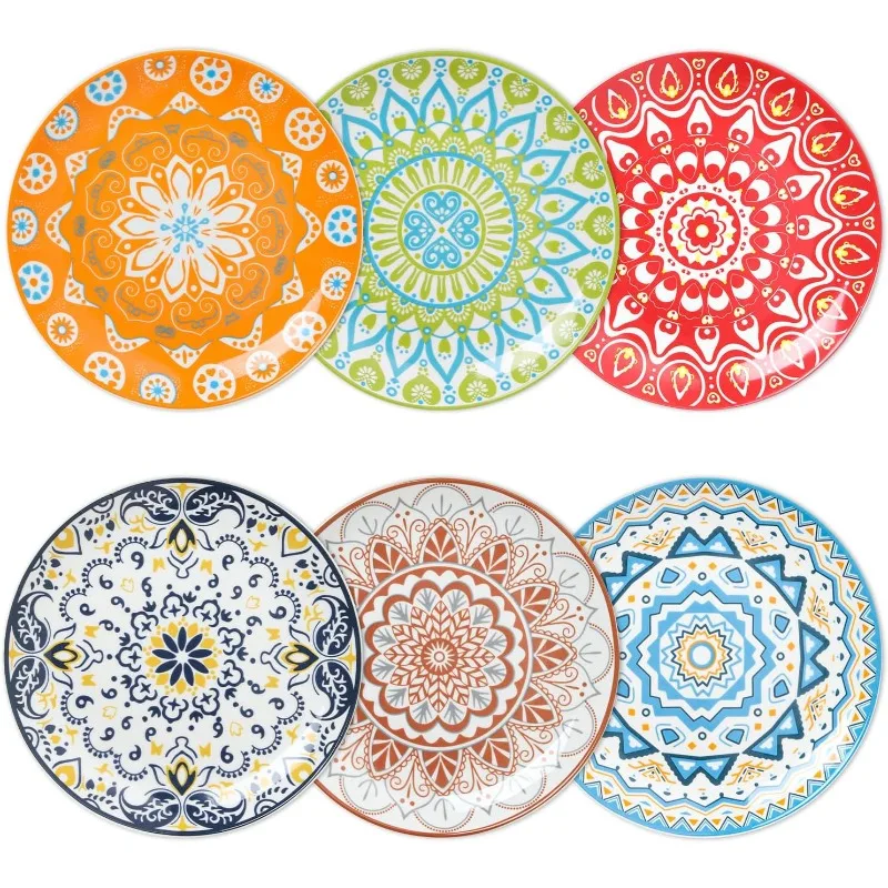 

Ceramic Dinner Plates Set of 6, 10.5" Dessert Dish Set Microwave Oven&Dishwasher Safe Porcelain Dinnerware Kitchen Serving