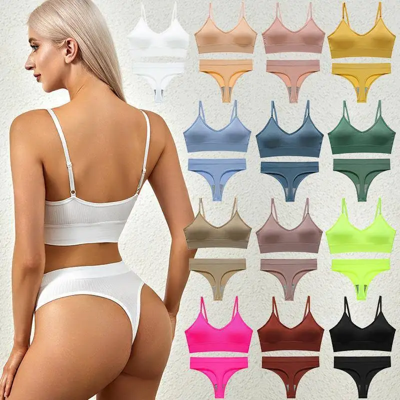 

Foreign trade cross-border French triangle cup beautiful back underwear thong set thin adjustable shoulder strap bra underwear