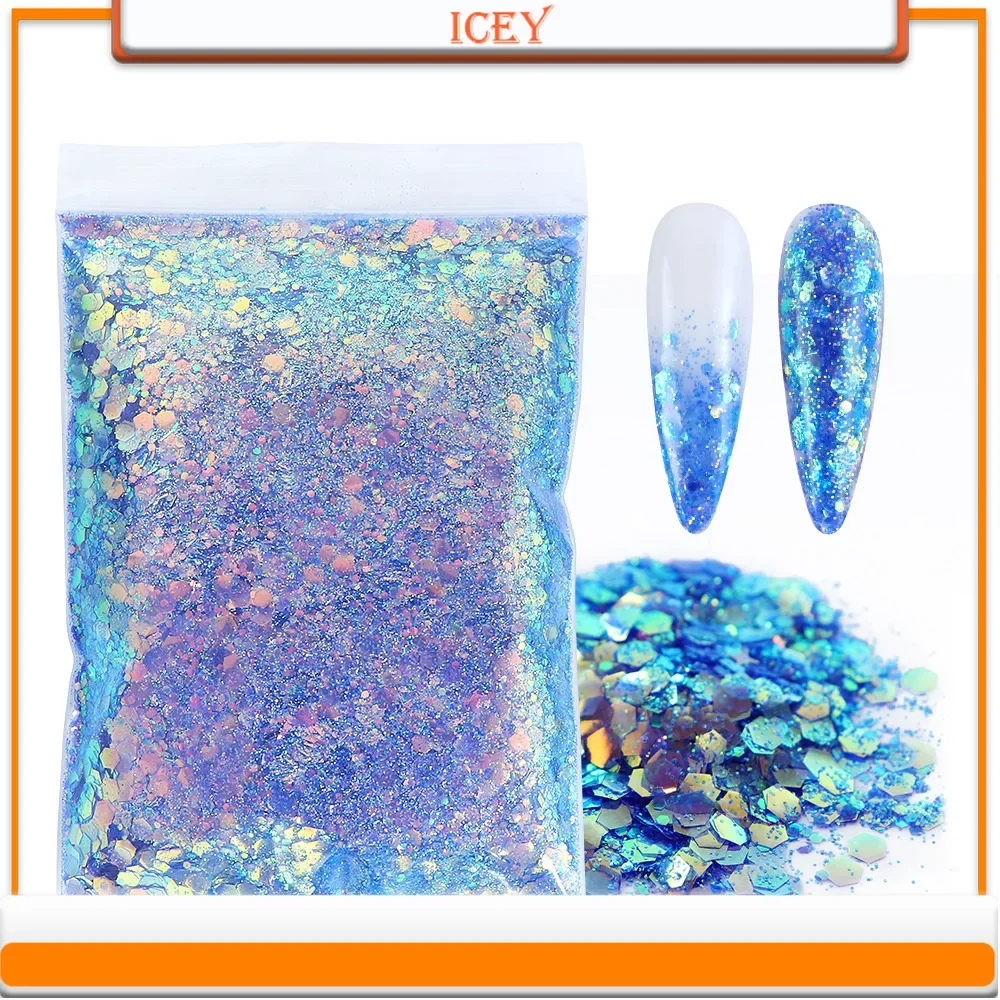 Icey Beauty 50g Mixed Glitter Nail Polish Glitter Powder Transparent Gold Onion Powder Nail Decoration Material