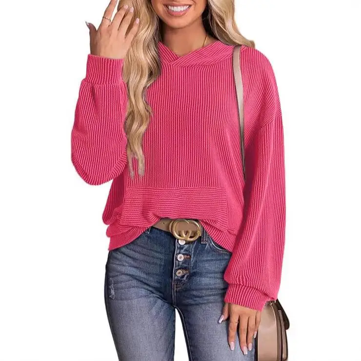 

Women's Twisted Stripe Hooded Sweatshirt Long Sleeve Casual Comfortable Fit Color Hoodie Trendy European Style
