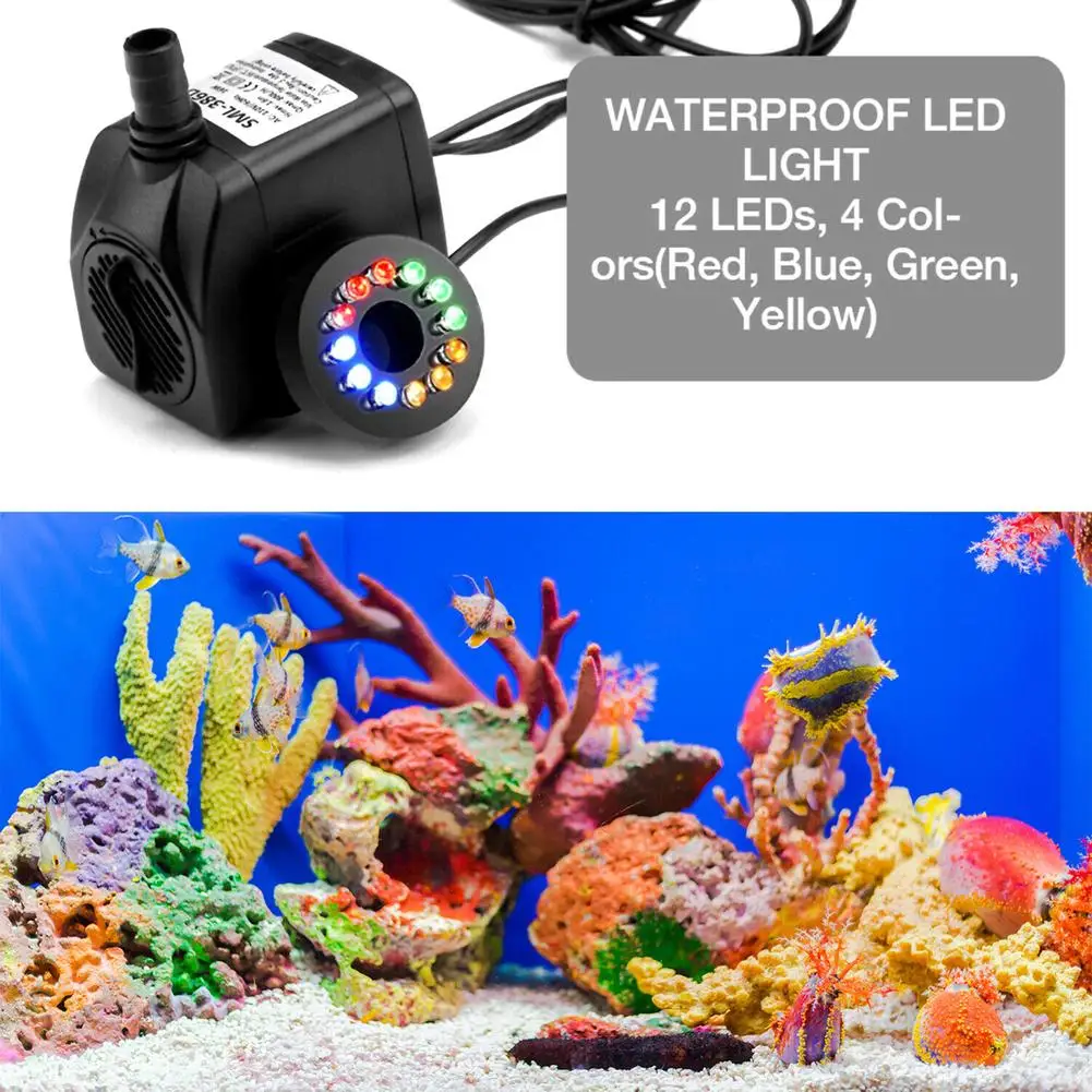 Submersible Water Pump With 12 Led 15w Lights Noise Reduction For Fountain Swimming Pool Pond Tank