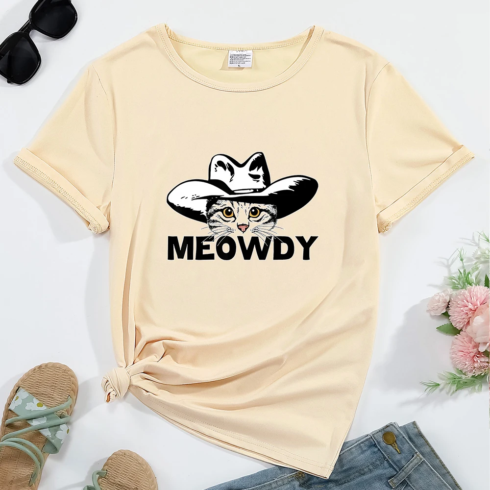 Dames T-Shirt Meowdy Kat Patroon Print Ronde Hals Casual Streetwear Comfortabele Ademende Hot Verkoop Dames Kleding Top T-Shirts