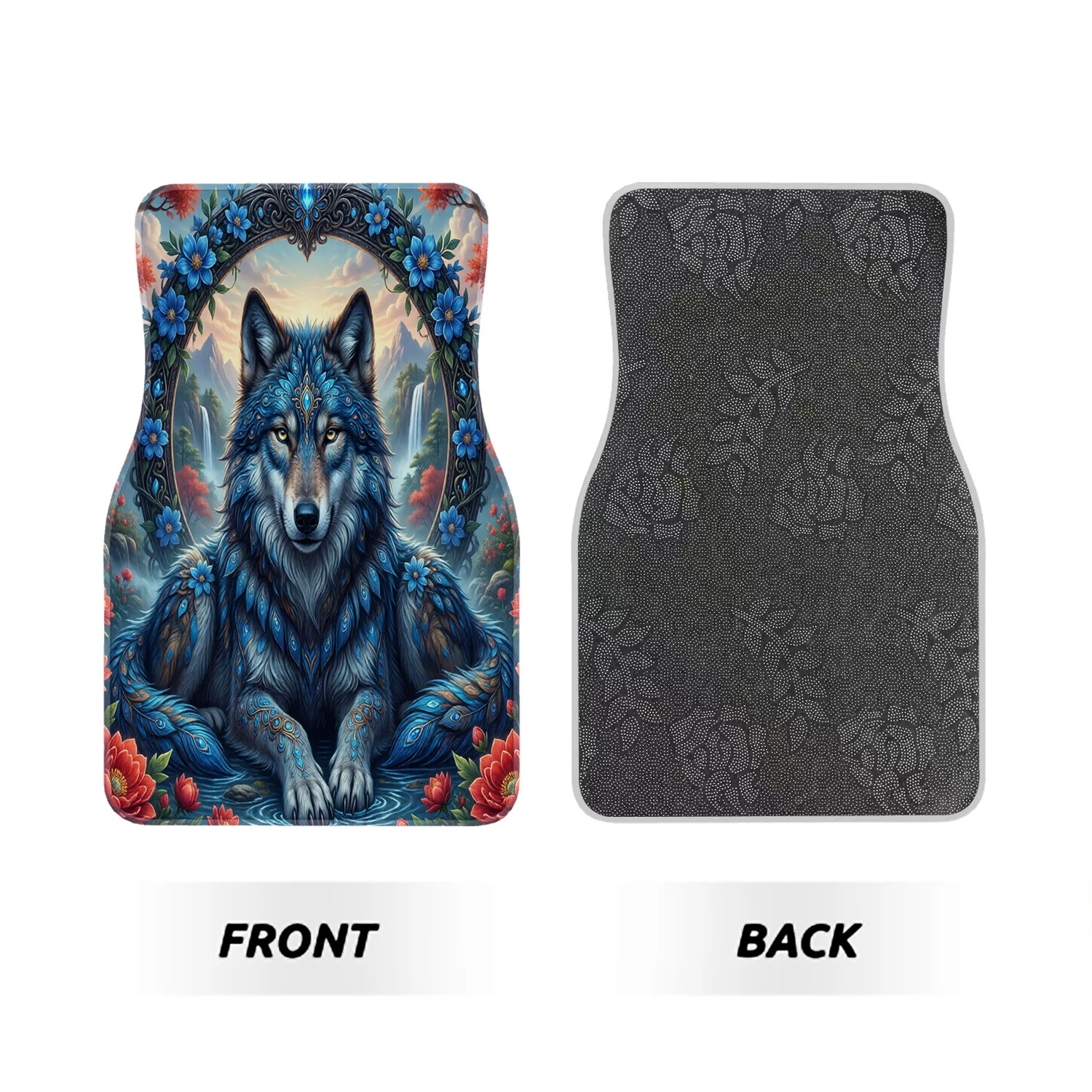 4pcs Kit Anti-Slip Car Floor Mat Set Mystical Ornate Wolf Front And Rear Carpet Pads - Decorative Car Floor Mats - Automotive Ad