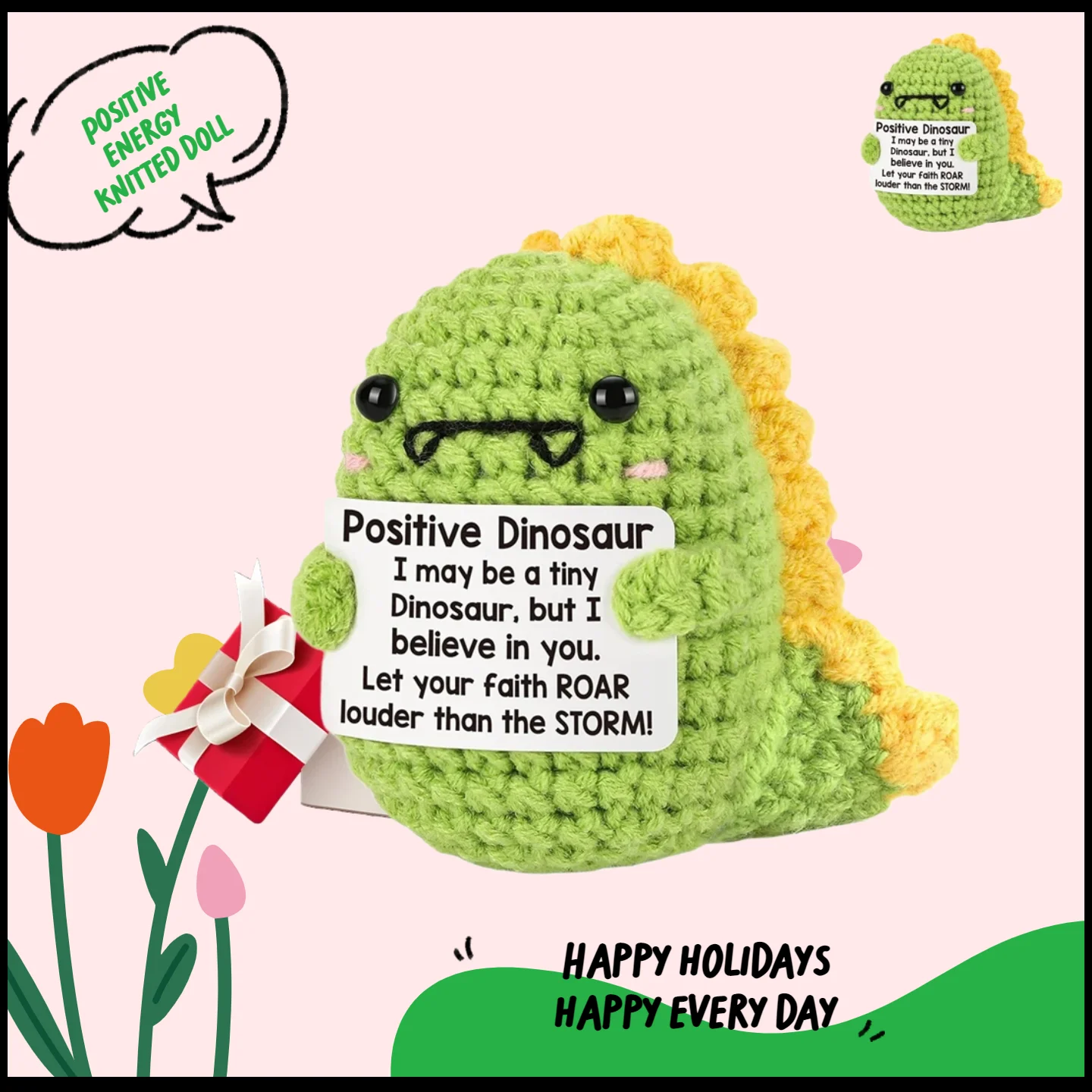 

Положительная энергия, вязаная крючком кукла, игрушки, вязаные плюшевые динозавры ручной работы, забавный подарок для эмоциональной поддержки, рождественские подарки для гостей детей