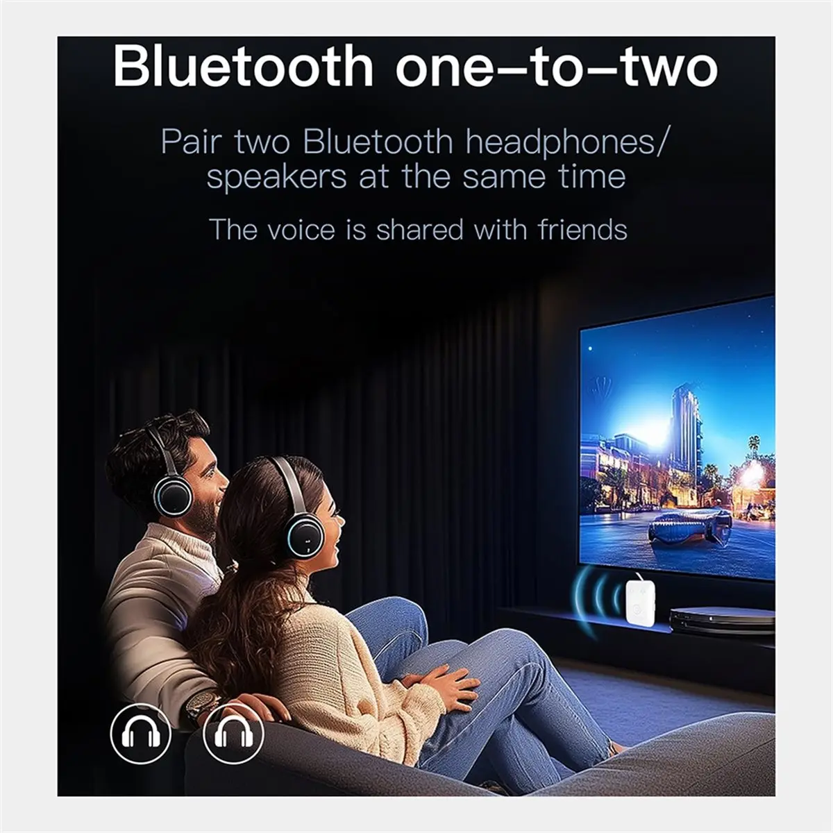 wilwill One-to-Two Bluetooth 5.3 Transmitter 3.5mm AUX Stereo Music Dongle for Car Airplane TV PC Headphones Speakers