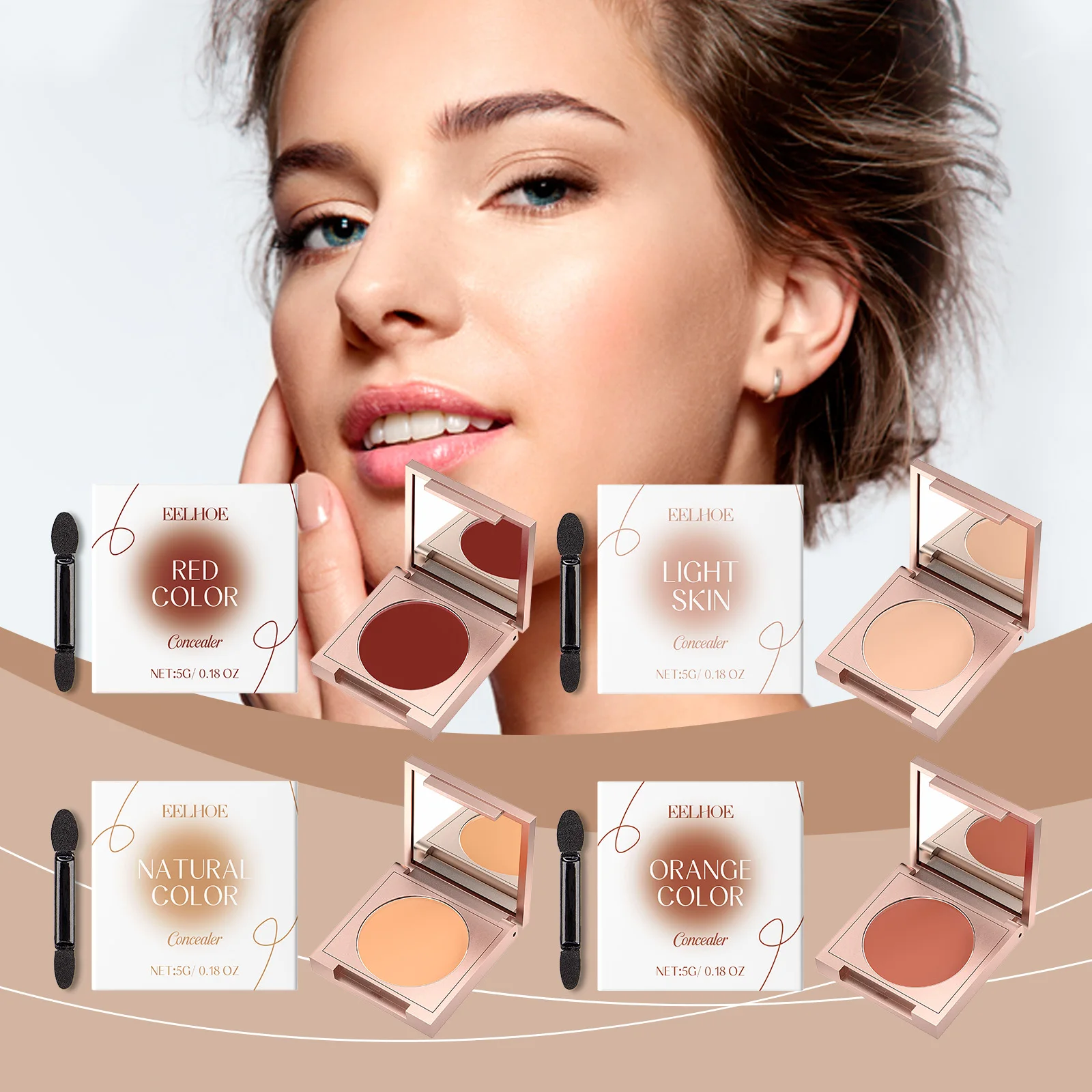 Eelhoe 4色コンシーラー、クマ・ニキビ跡・毛穴をカバー、長時間持続、肌を明るく、落ちないメイク、保湿コンシーラー