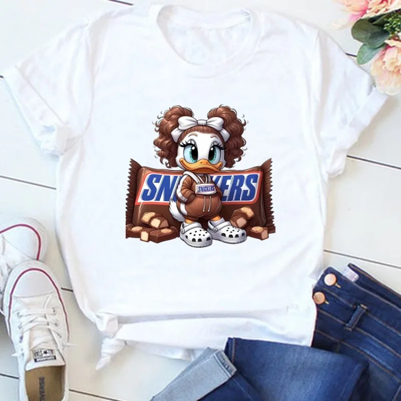 Disney Daisy Duck Minnie Mouse T-shirts for Women Chocolate Print T Shirt Streetwear Clothes T Shirt Female Tops Short Sleeves