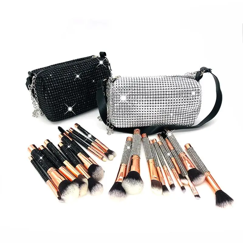 10pcs Low Makeup Brush Set Packaging Box Rhinestone Synthetic Diamond Glitter Sparkle Makeup Brush Set