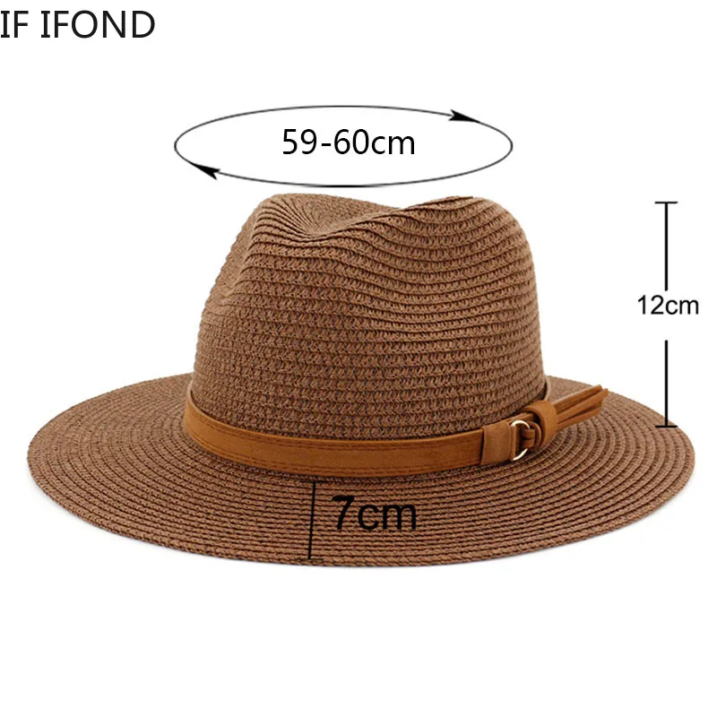 New Big Size 59-60CM Panama Hat Summer Sun Hats for Women Man Outdoor Beach Straw UV Protection Cap Chapeau Jazz Trilby Cap