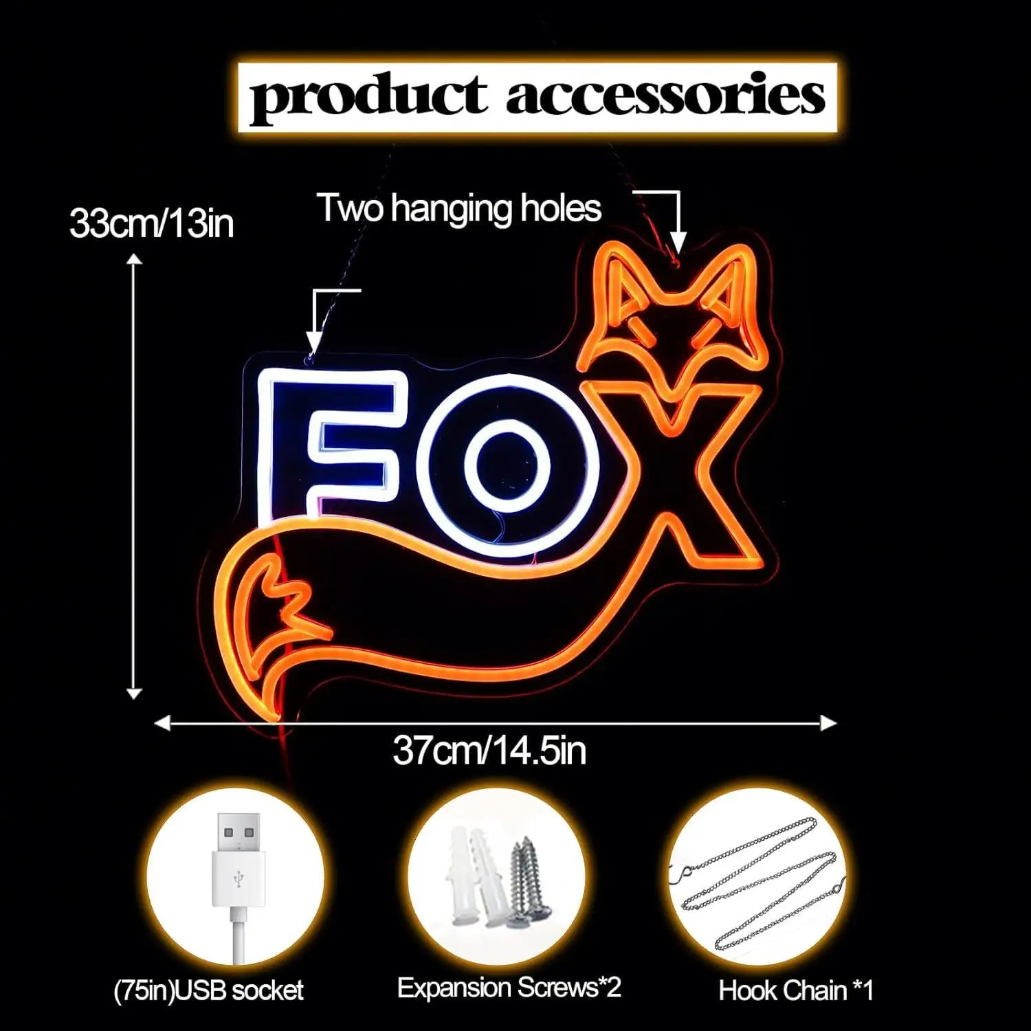 Fox Neon Sign USB Dimmable LED Lights For Kids Room Game Room Home Bar Animal Themed Party Wall Art Decor Gifts Night Light