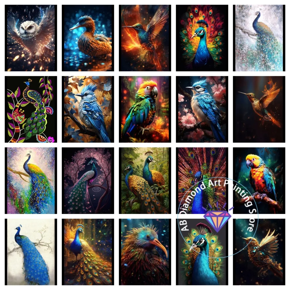 

Vibrant Jungle Bird AB Diamond Painting Kit Square Round Diamond 5D DIY Peacock Mosaic Handmade Art Exquisite Gift Home Decor