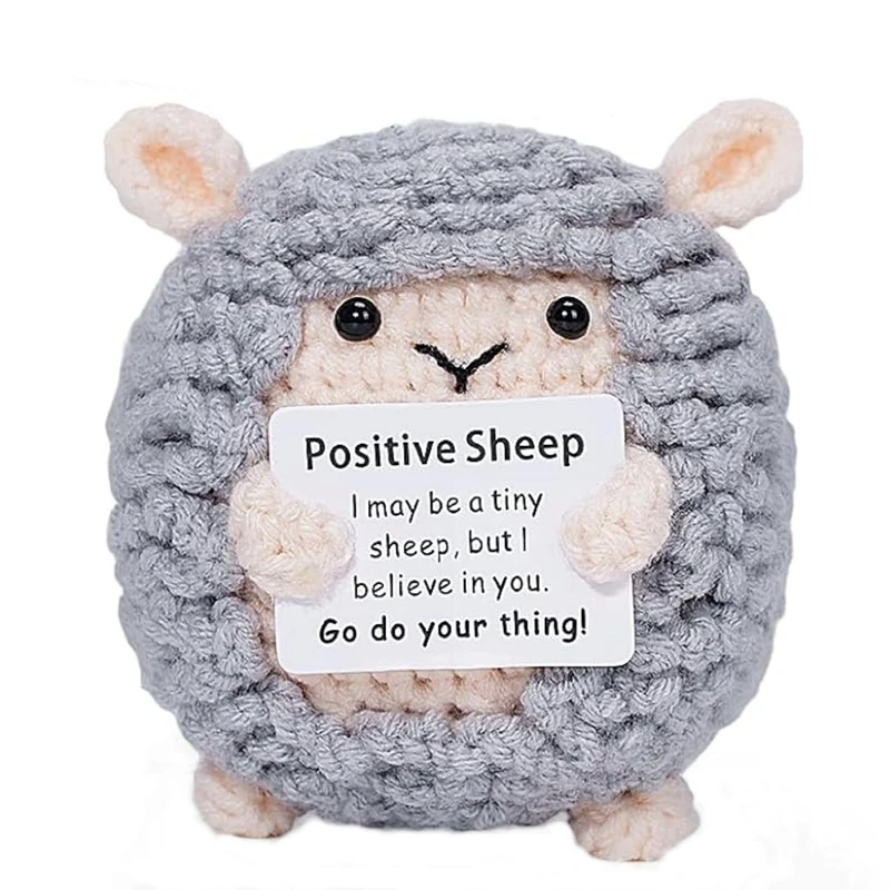 

Cute Positive Sheep Handmade Crochet Animal Emotional Support Dolls Office Desk Ornament Home Room Decoration Gift for Women Men