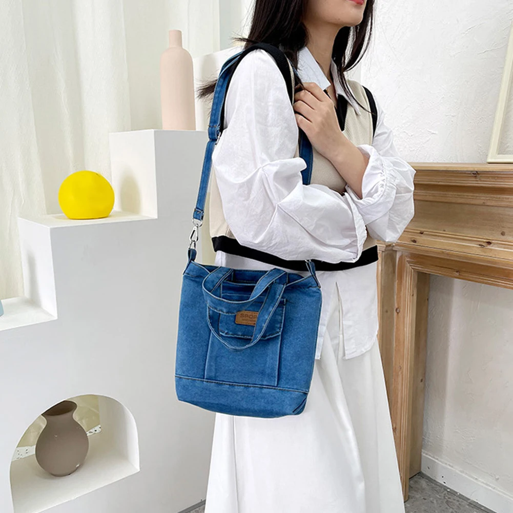 

Women Stylish Tote Handbag Denim Shopper Shoulder Handbag Large Capacity Adjustable Straps with Pockets Daily Handbag and Purse