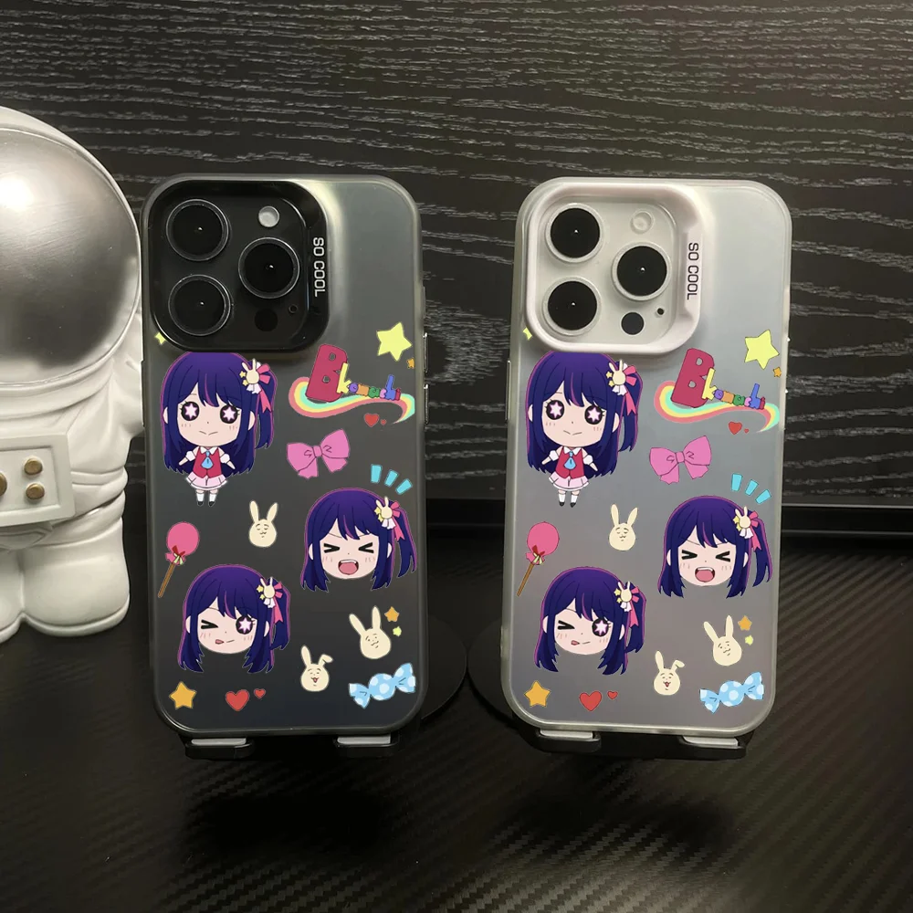 1pc Hoshino Ai Oshi No Ko Phone Case IMD Color Silver Shell For IPhone 16 15 14 13 12 11 Pro Max Plus