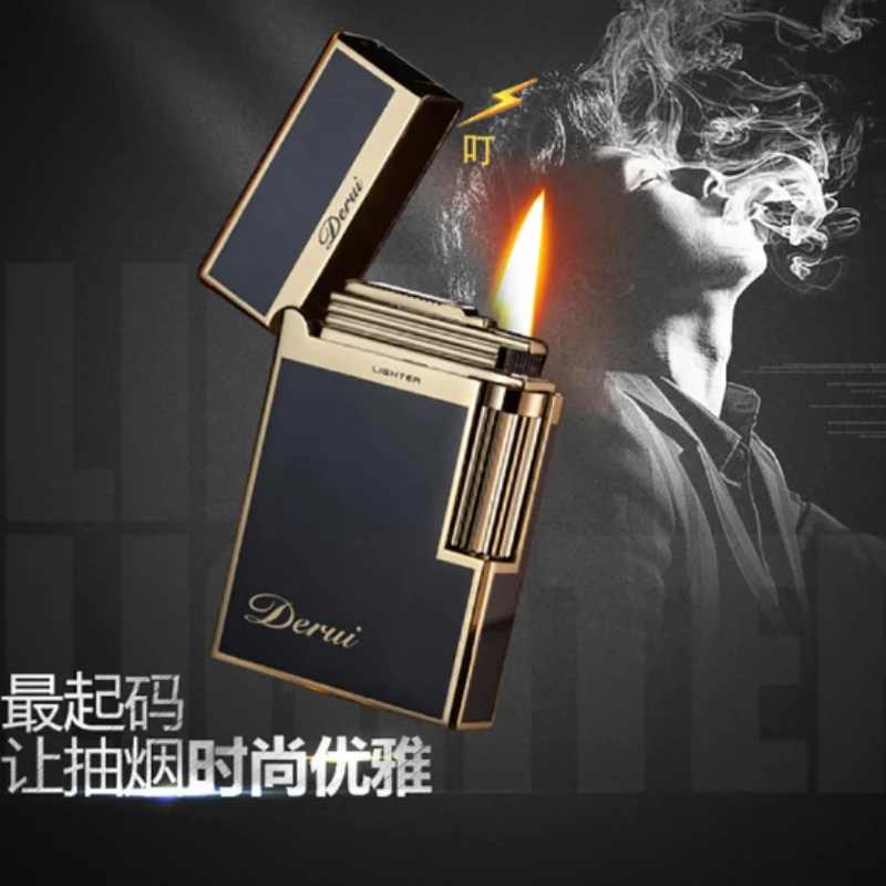 High-End Business Compact Jet Butane Carved Metal Gas Bright Sound Cigar Lighter with Cigar Cutter Men\'s Gift Lighter