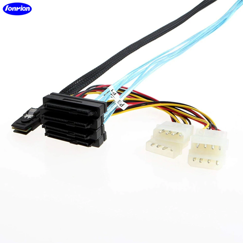 Kabel Mini SAS SFF-8087 do SFF-8482 z 4x złączami zasilania Molex do kontrolera RAID do dysku twardego, 0,5m/1,0m — zdjęcie produktu 4