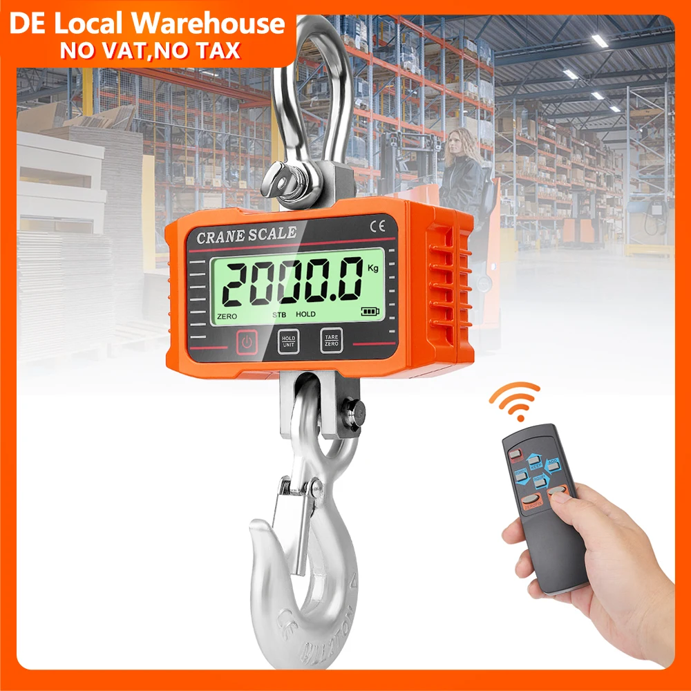 Bilancia digitale per gru da 2000 kg/4000 libbre, bilancia industriale a sospensione ad alta precisione e per carichi pesanti, con controllo remoto e display LCD, ideale per aziende agricole,