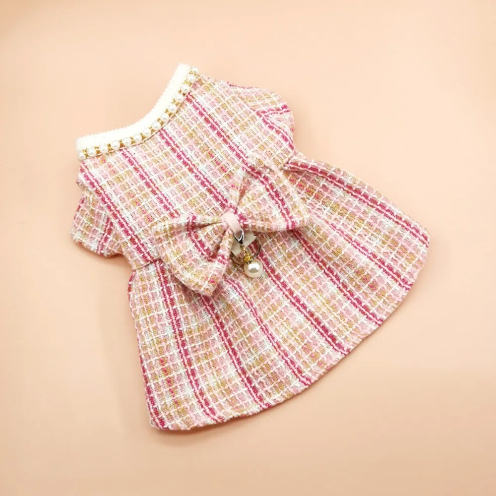 

Pet Apparel Cute Pet Princess Dress Breathable Soft Dog Bow Pearl Coat Thin Design Cat Skirt Autumn Winter